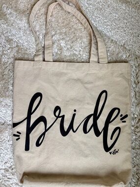 Bride Canvas Tote Bag in Natural with Black Script
